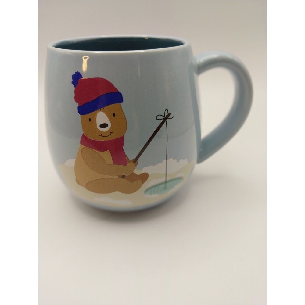 Caribou Coffee Bear the Cold Ceramic Mug 12 Oz Blue Dishwasher Microwave Safe